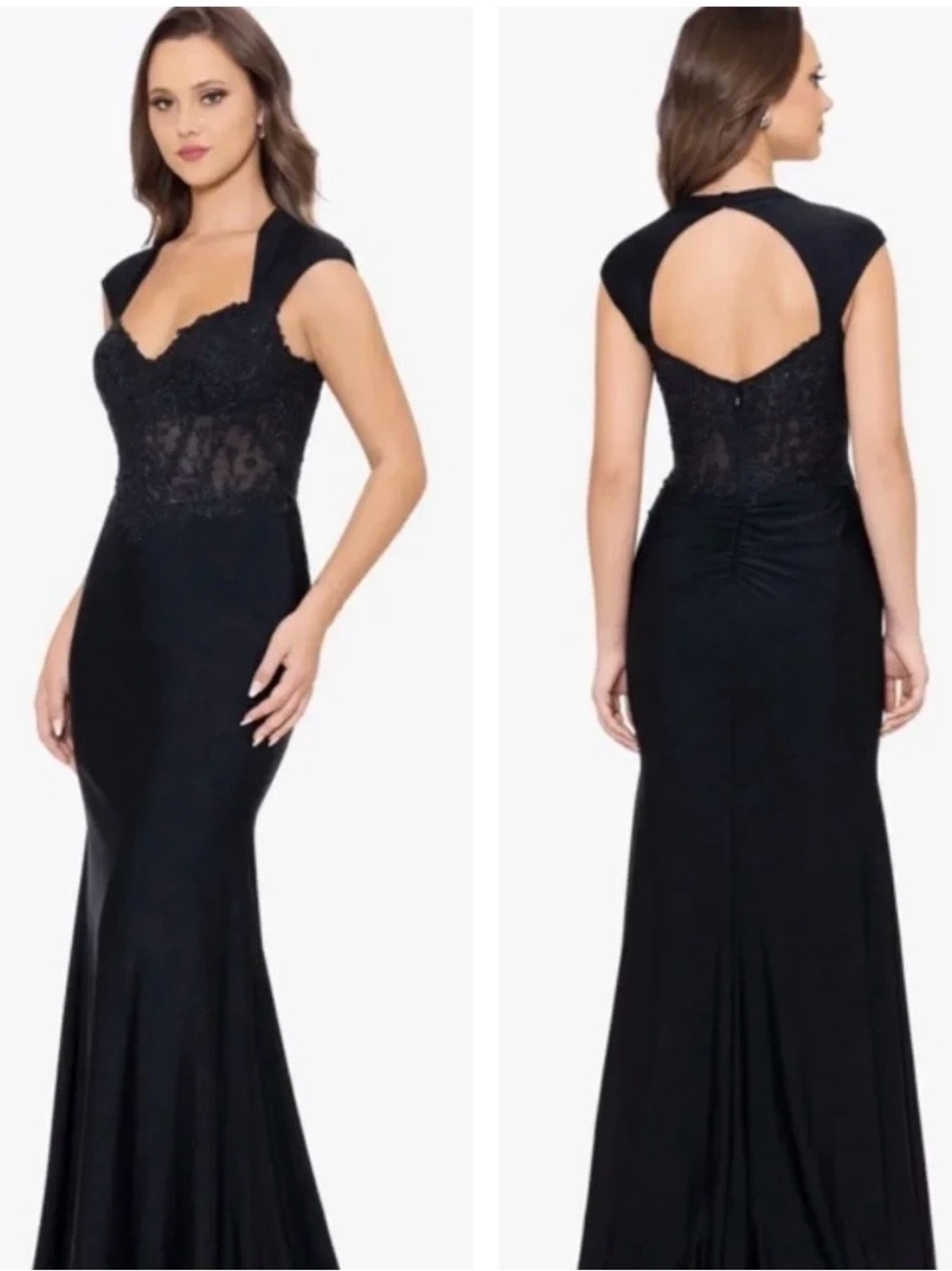 NWT Betsy & Adam Beaded Bodice Open Back Evening Gown Black Womens 10 A26362